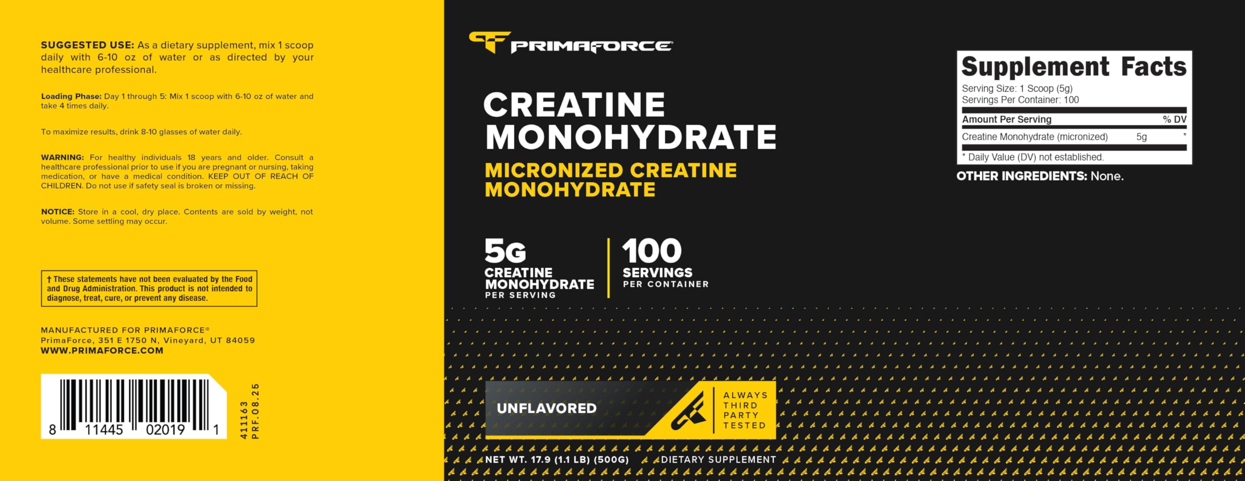 Non-GMO and gluten-free claim on Primaforce Creatine monohydrate