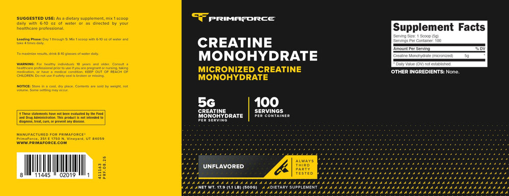 Non-GMO and gluten-free claim on Primaforce Creatine monohydrate