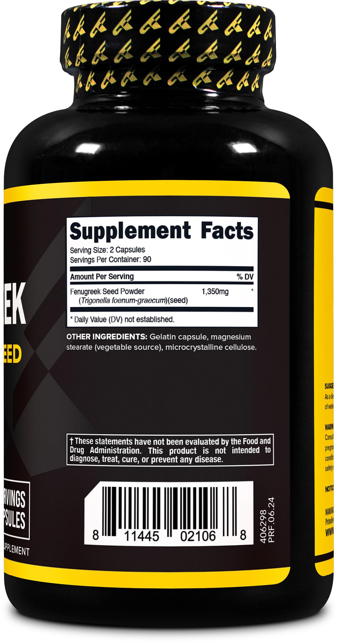 Close-up of PrimaForce Fenugreek Seed Capsule capsules in bottle