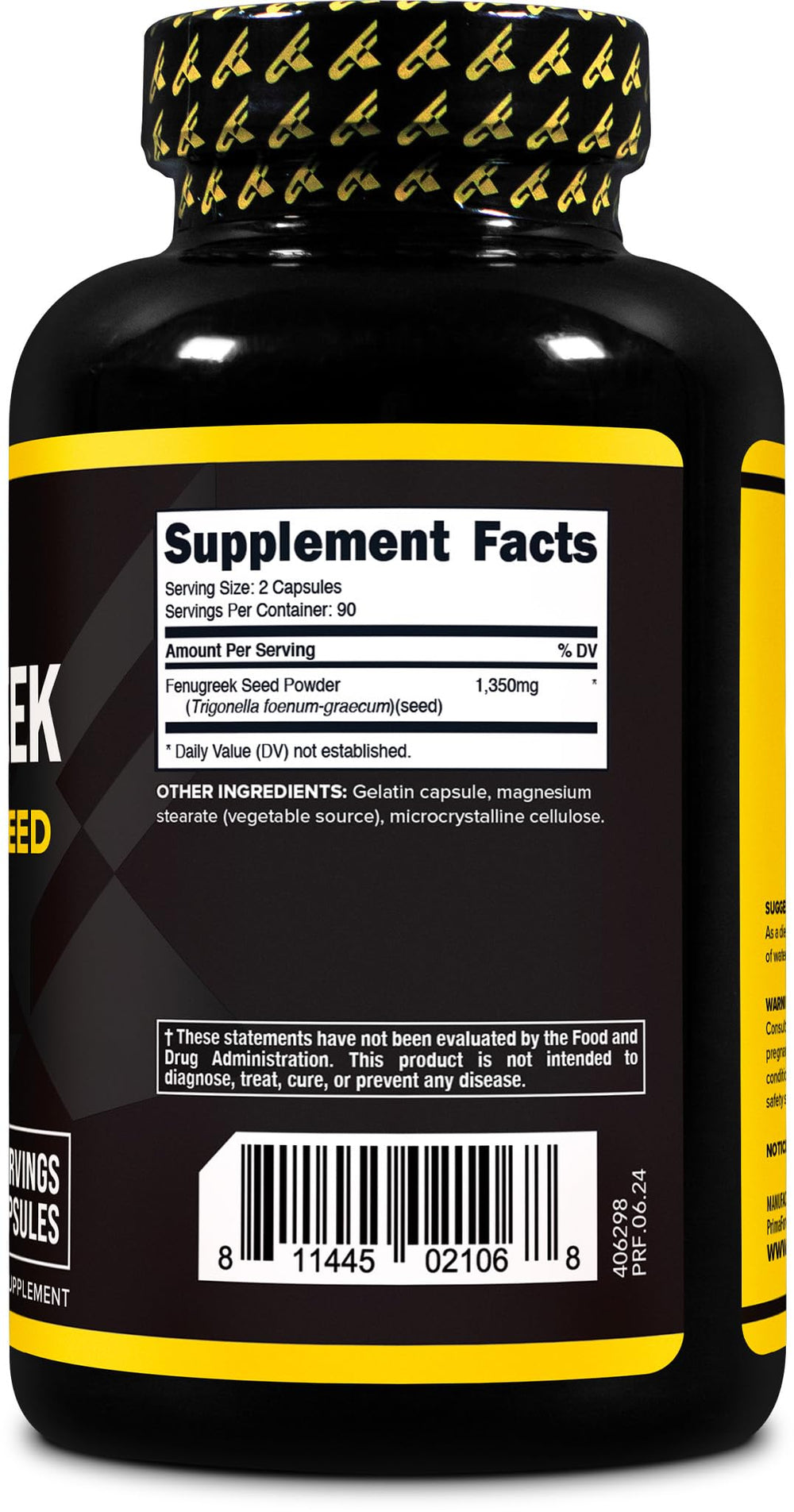 Close-up of PrimaForce Fenugreek Seed Capsule capsules in bottle