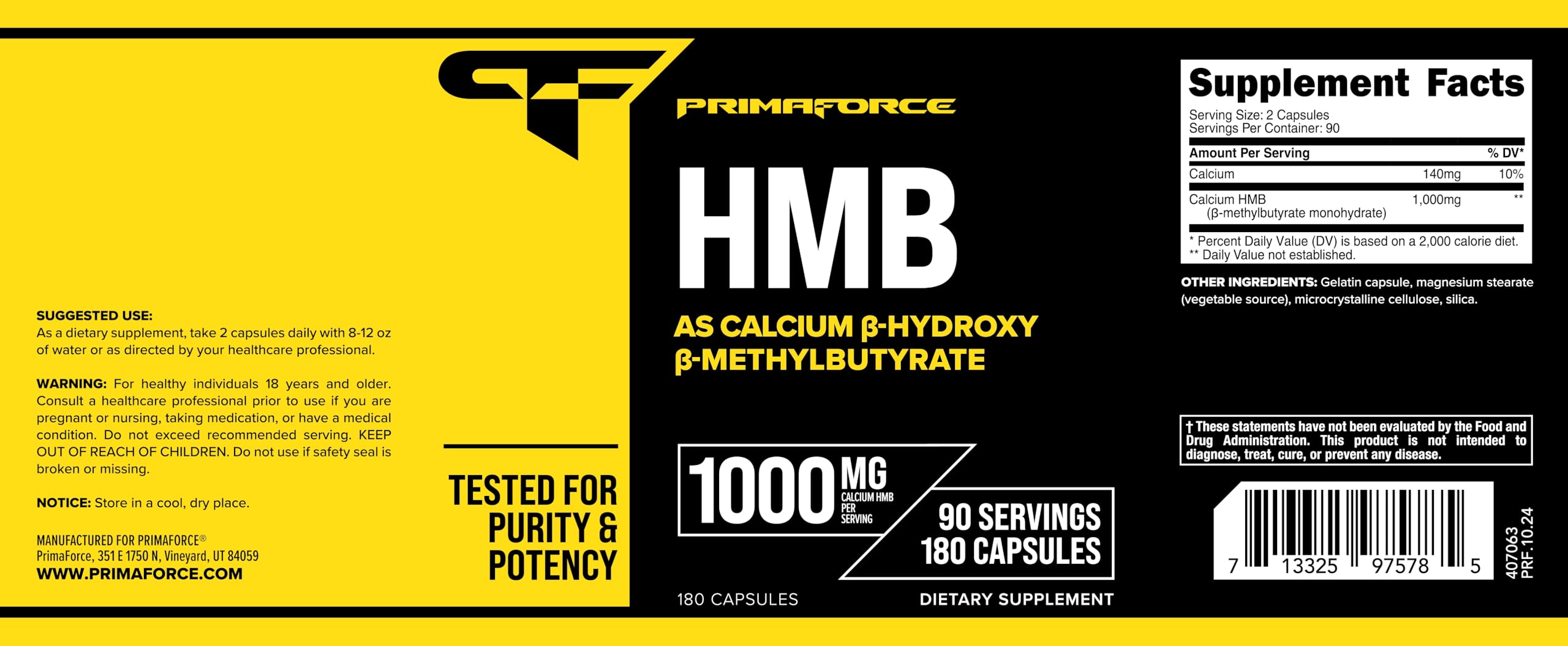 Gluten-free and non-GMO seal on Primaforce HMB packaging