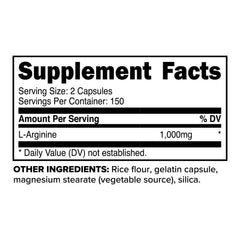 Close-up of L-Arginine capsules showing 1000 mg strength
