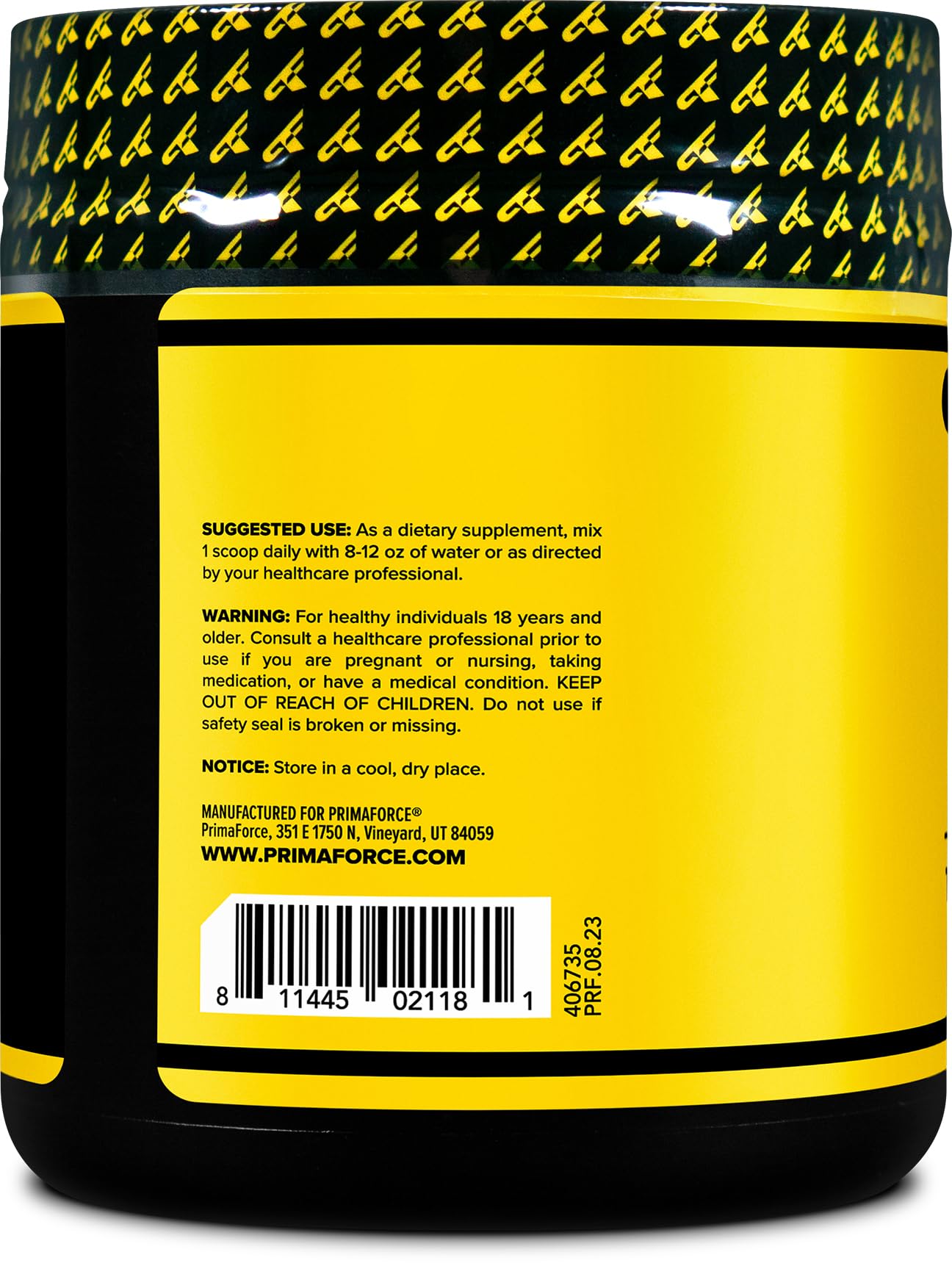 L-Arginine Complex powder label showing ingredients and supplement facts