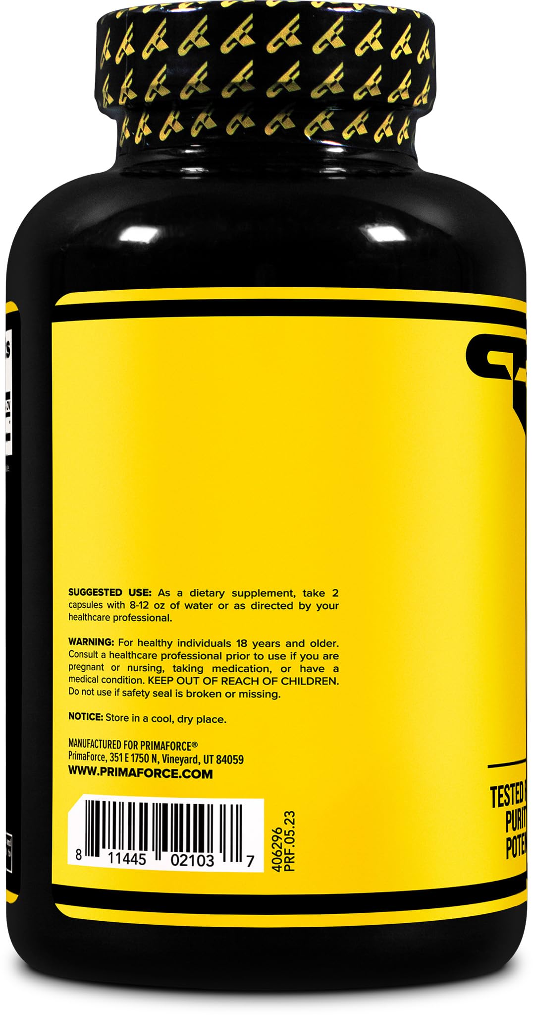 Nutrition facts panel for Primaforce L-Arginine 300 capsules