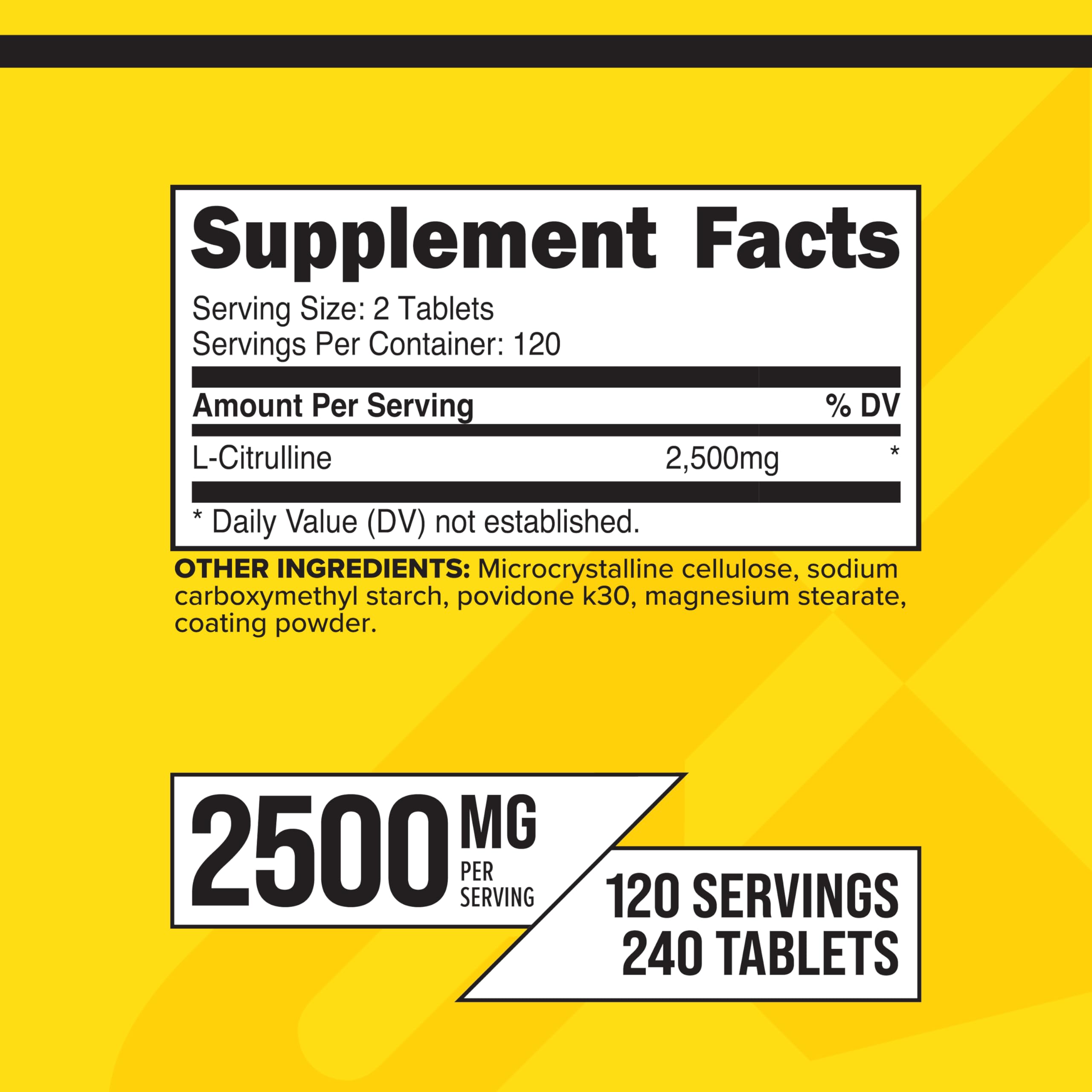 Label showing supplement facts for Primaforce L-Citrulline 2500mg