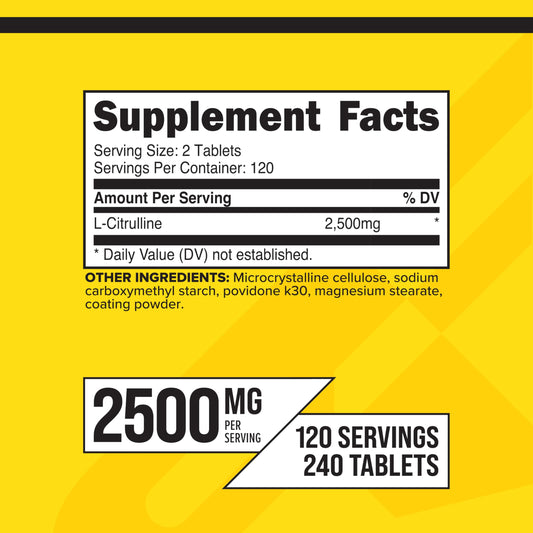 Label showing supplement facts for Primaforce L-Citrulline 2500mg