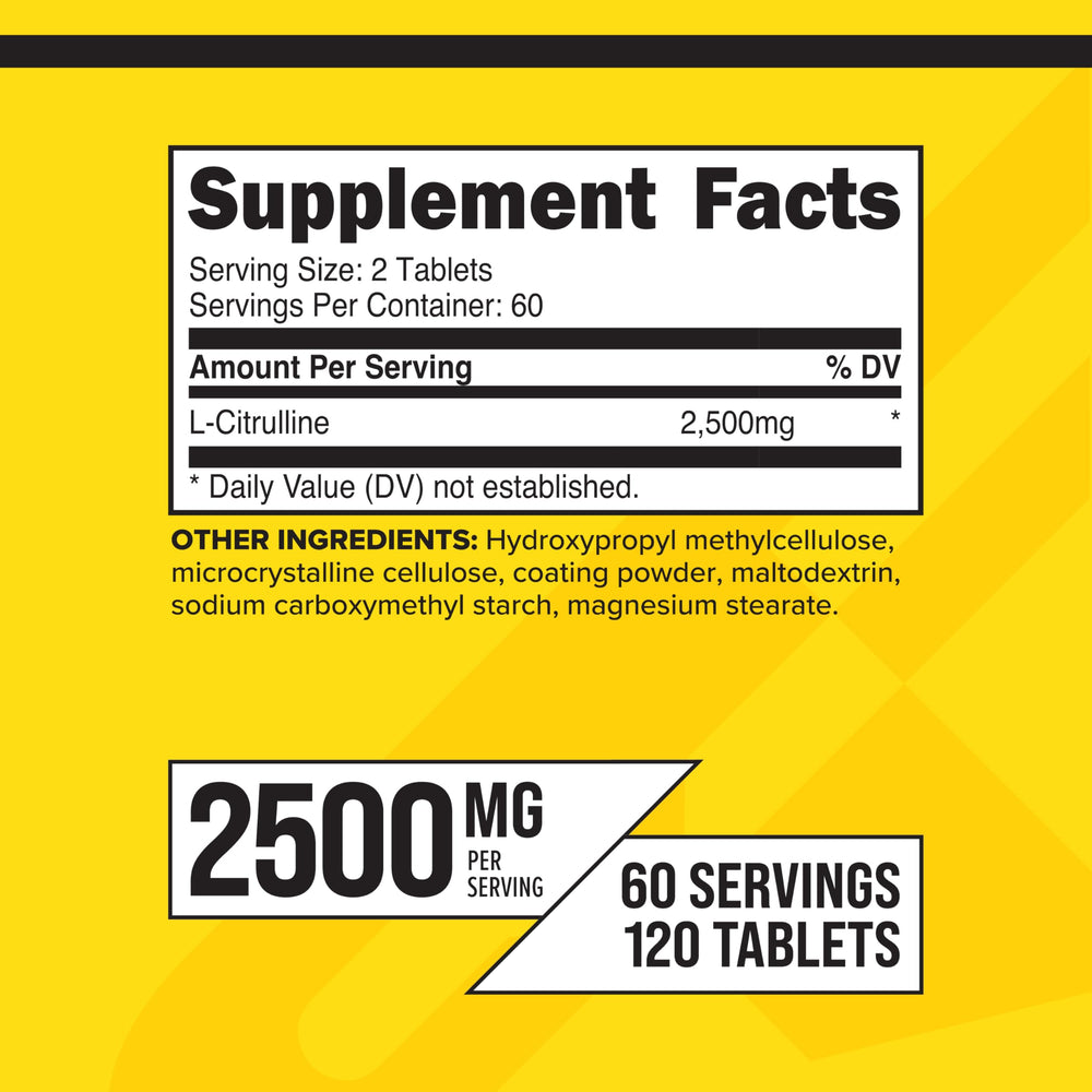 Close-up of label text displaying 2500mg per serving and 1250mg per tablet