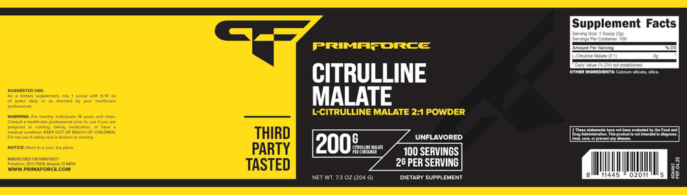 Container close-up of PrimaForce L-Citrulline Malate Powder 200g