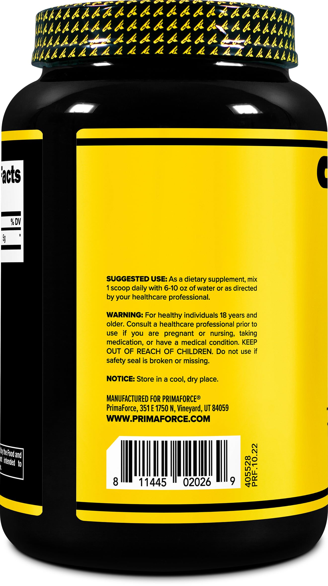5g serving scoop of Primaforce L-Glutamine ready to add