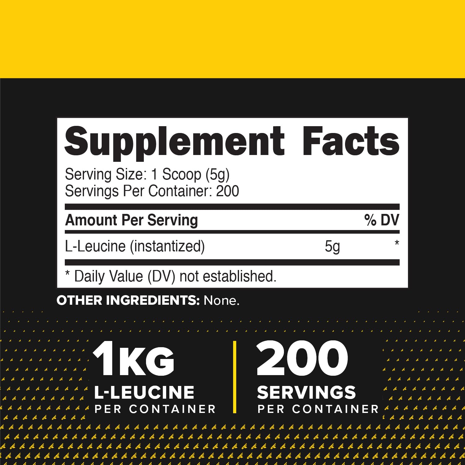 Back label of Primaforce L-Leucine Pure Powder 1 kg bottle