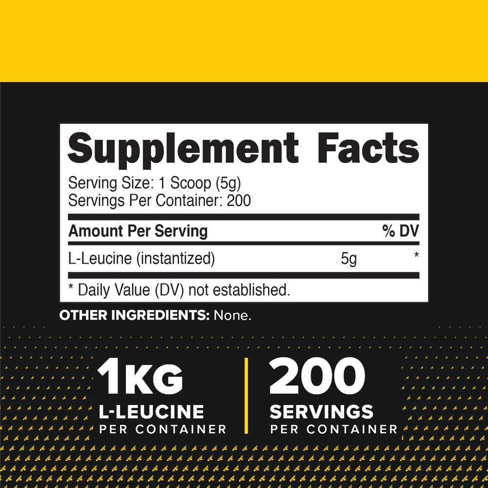 Back label of Primaforce L-Leucine Pure Powder 1 kg bottle
