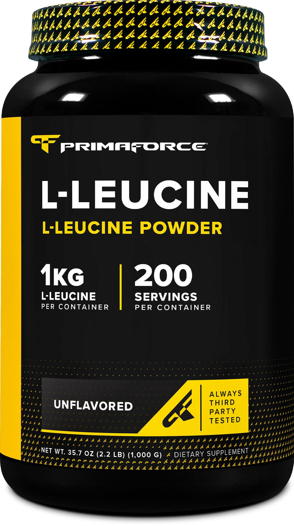 Front view of Primaforce L-Leucine Pure Powder 1 kg bottle