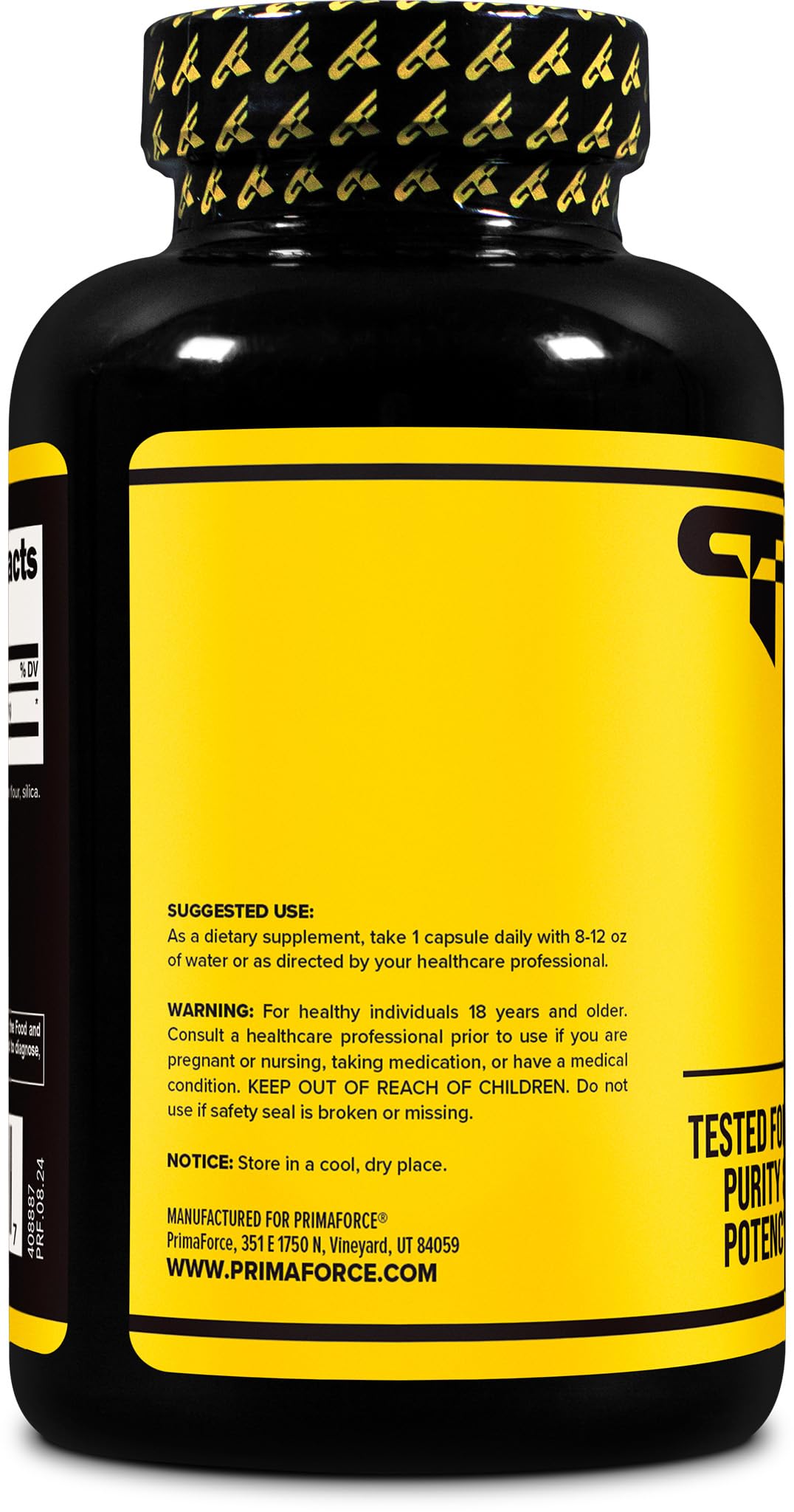 GMP-compliant production facility label for Primaforce L-Tyrosine