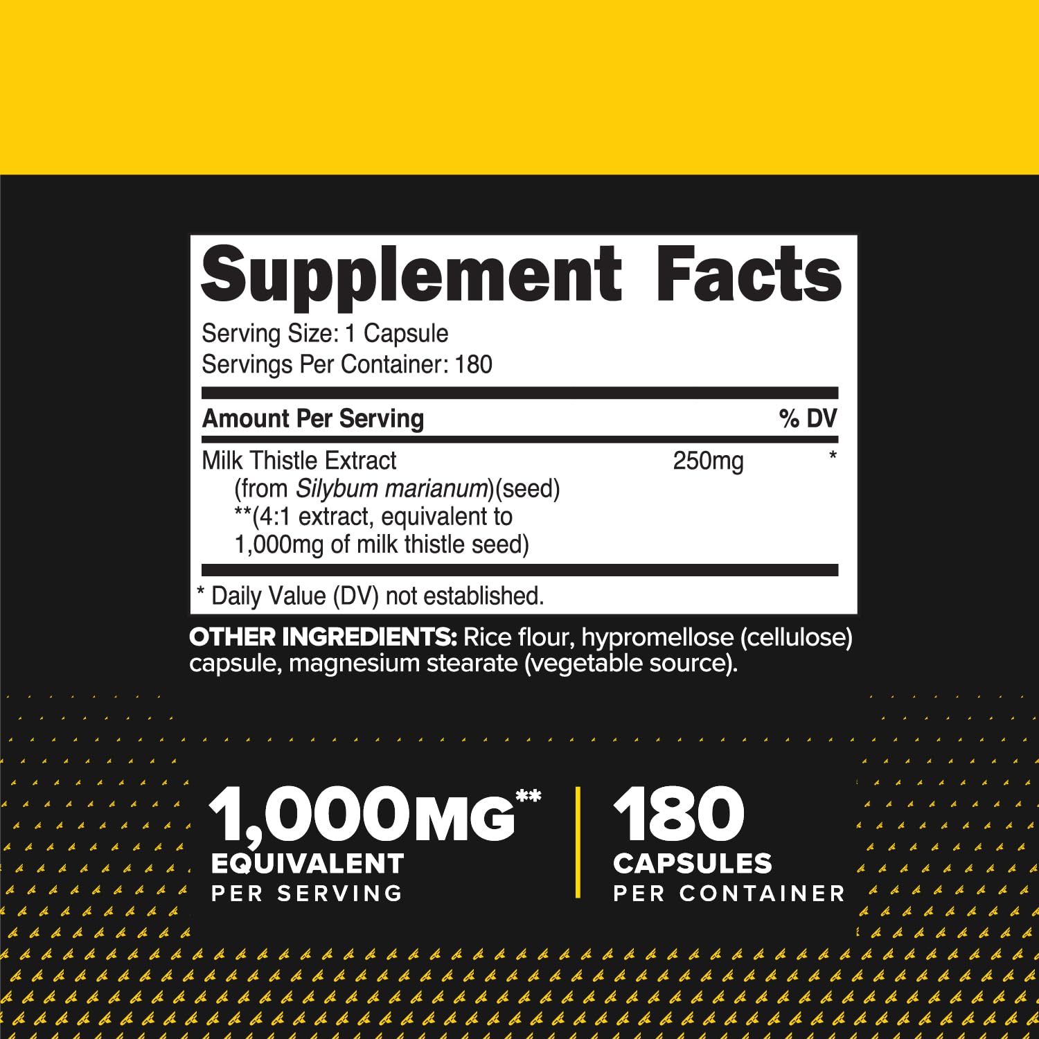 Close-up of 4:1 milk thistle extract potency indicating 1000 mg equivalent