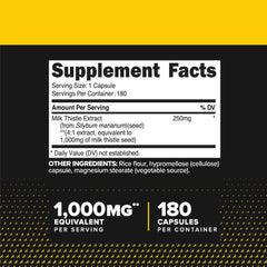 Close-up of 4:1 milk thistle extract potency indicating 1000 mg equivalent