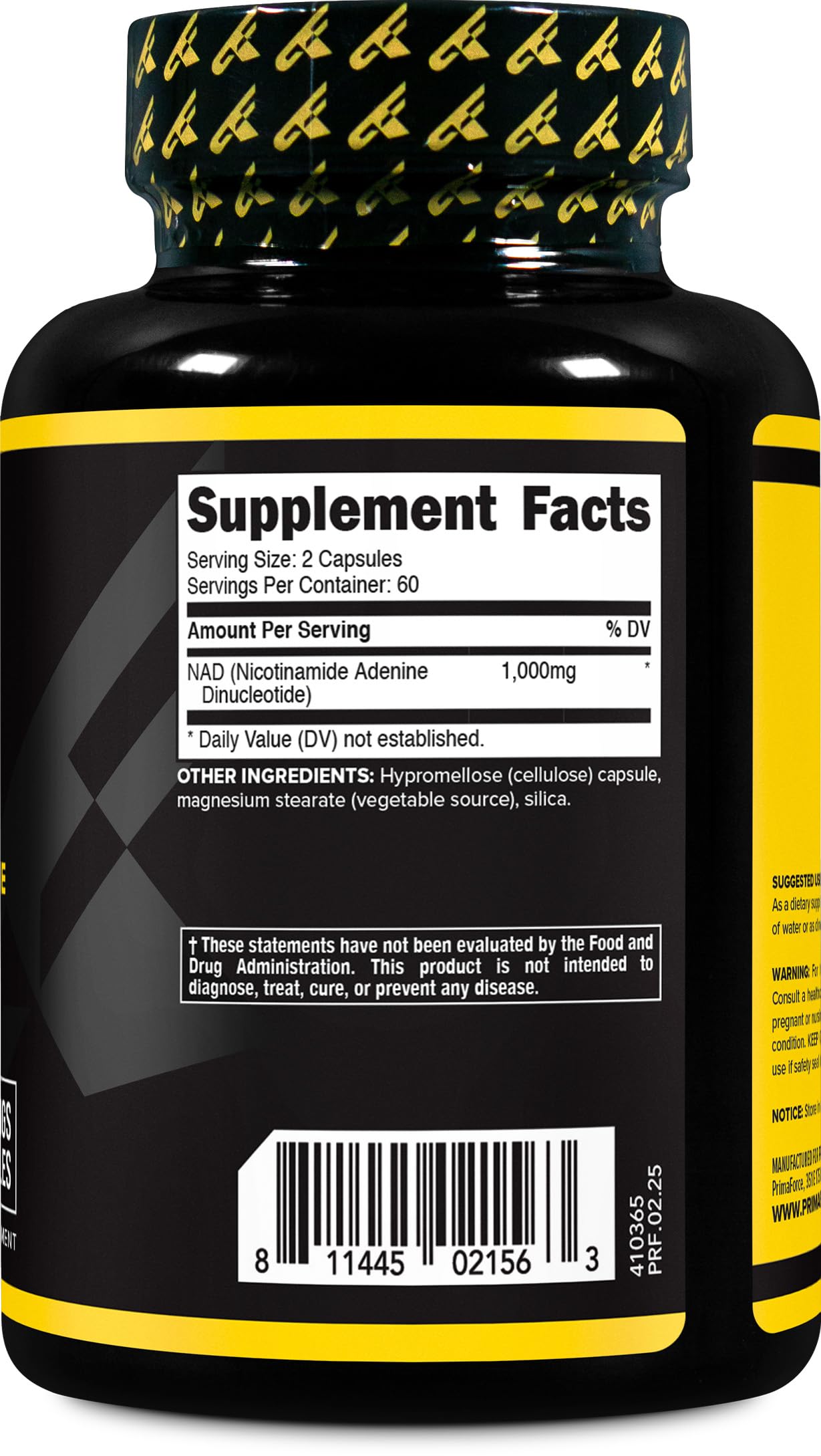 Primaforce NAD+ bottle showing 60 servings per container