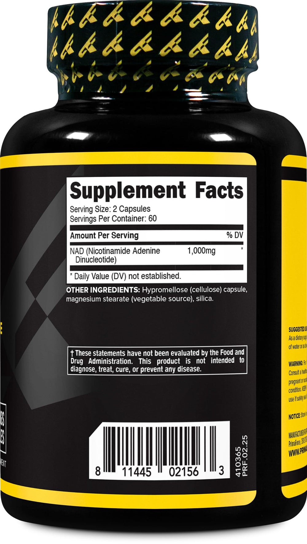 Primaforce NAD+ bottle showing 60 servings per container