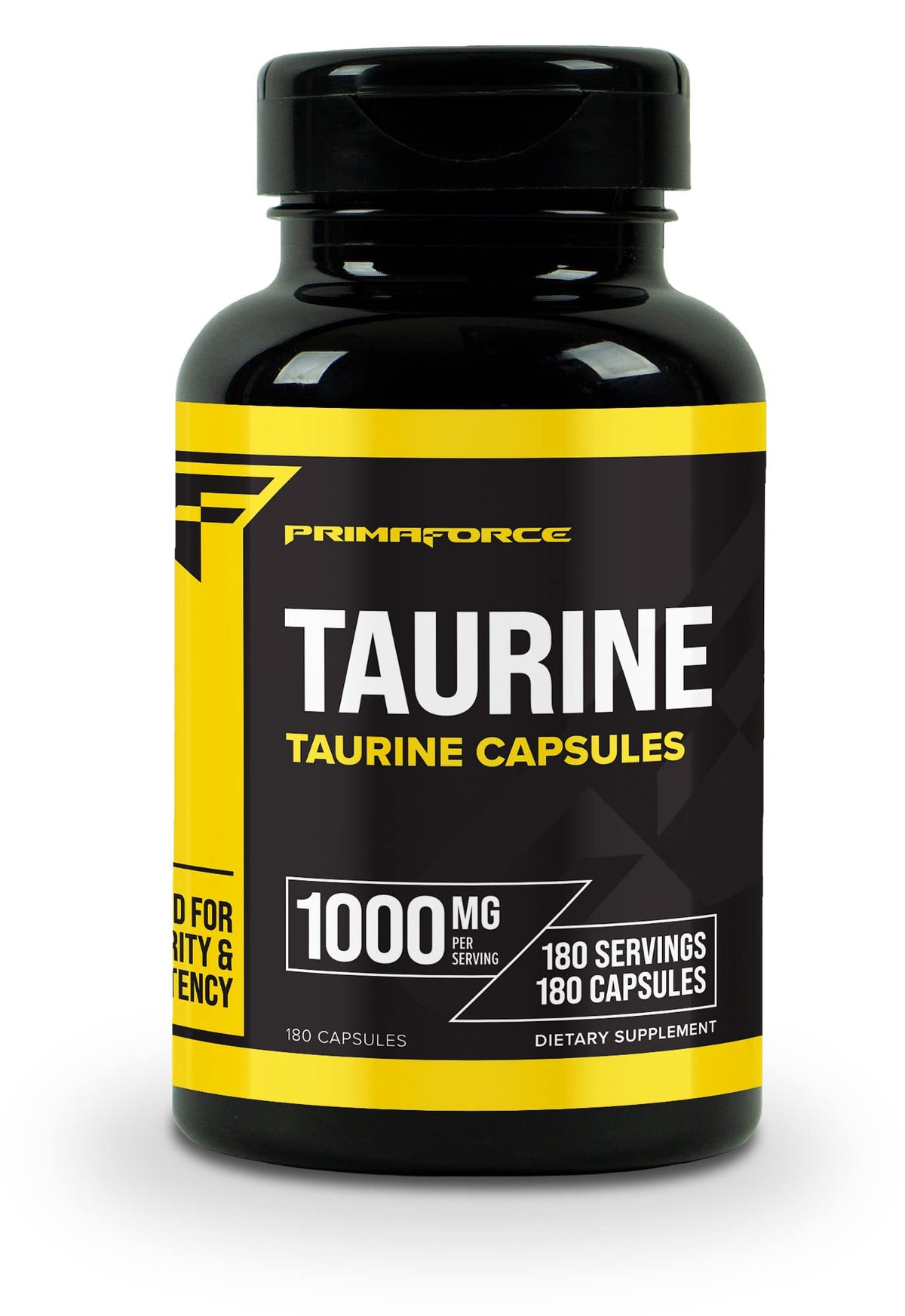 Primaforce Taurine 1000mg capsules bottle label close-up