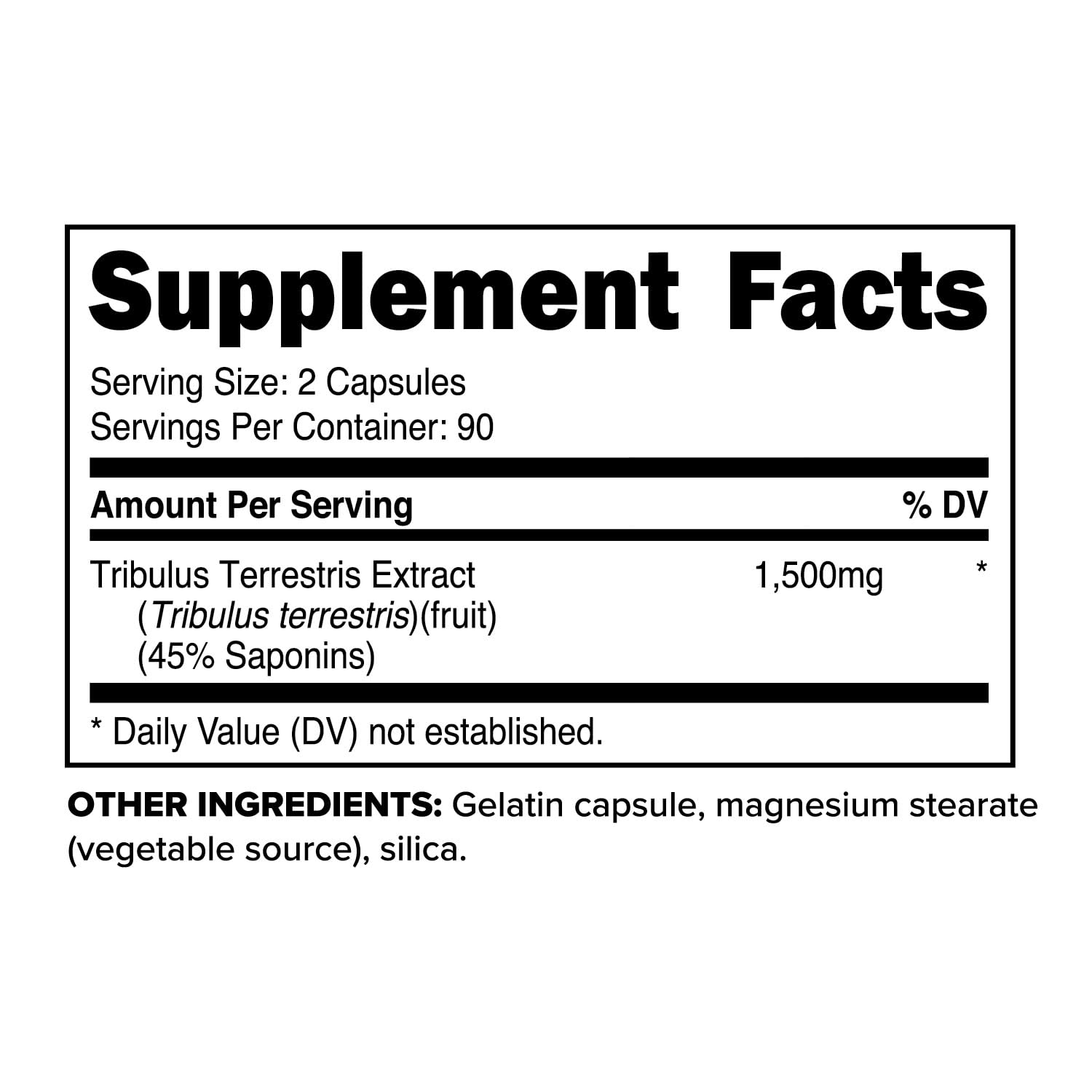 Label showing 1,500 mg Tribulus per serving