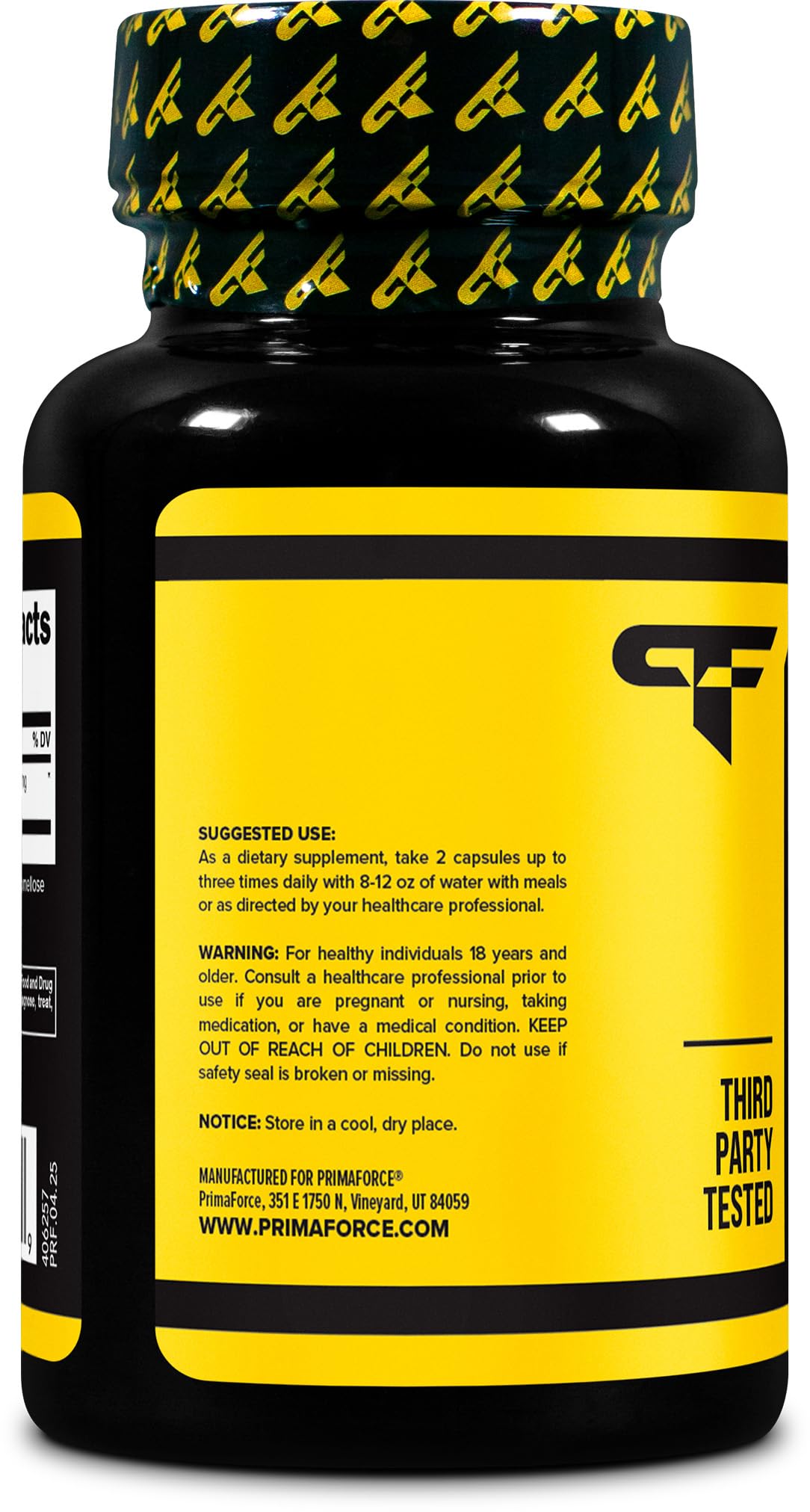 Label showing Yohimbine HCl 2.5mg per capsule