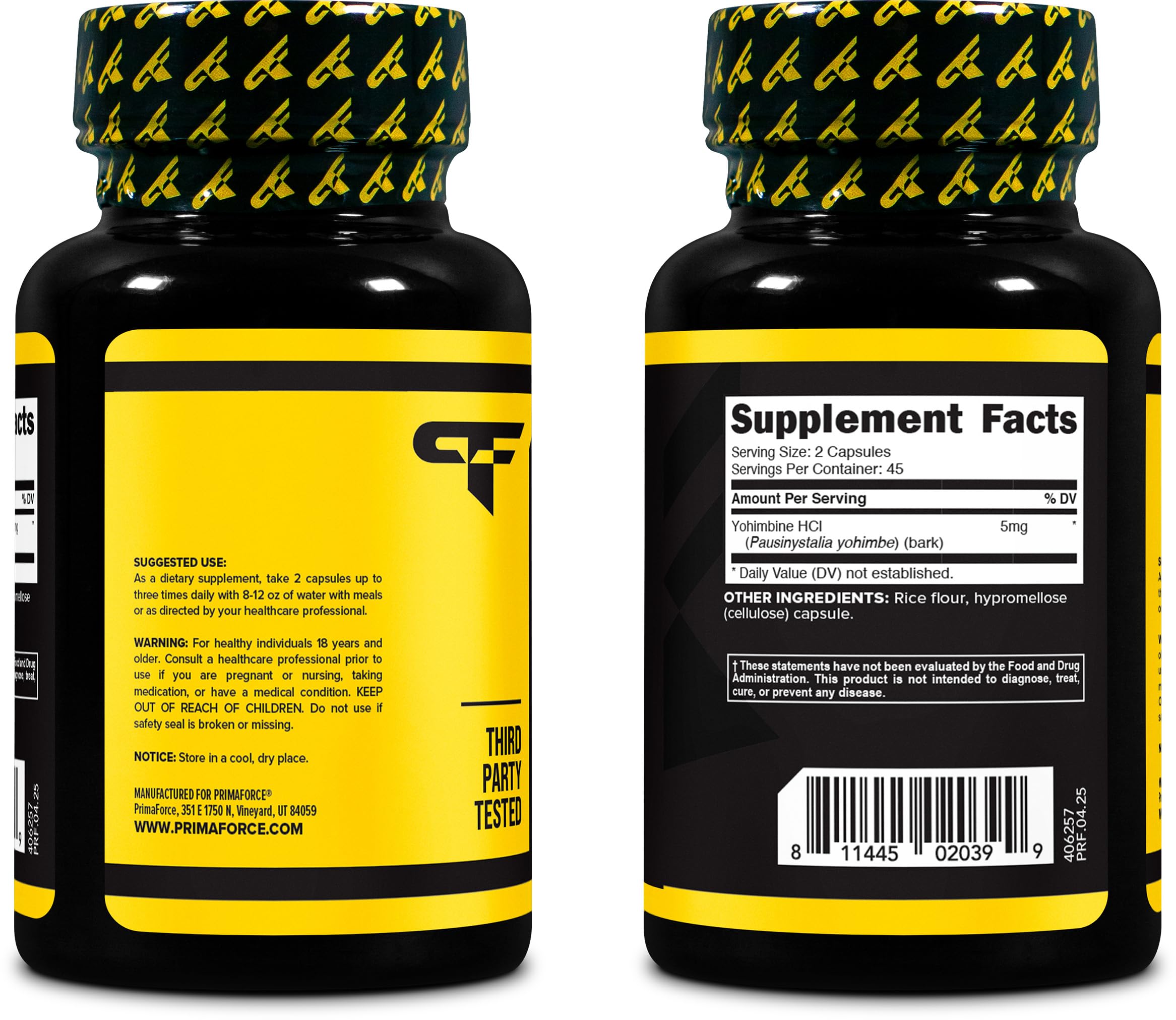Supplement facts for Primaforce Yohimbine HCl 2.5mg