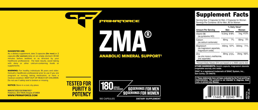 Primaforce ZMA bottle with a glass of water and pills