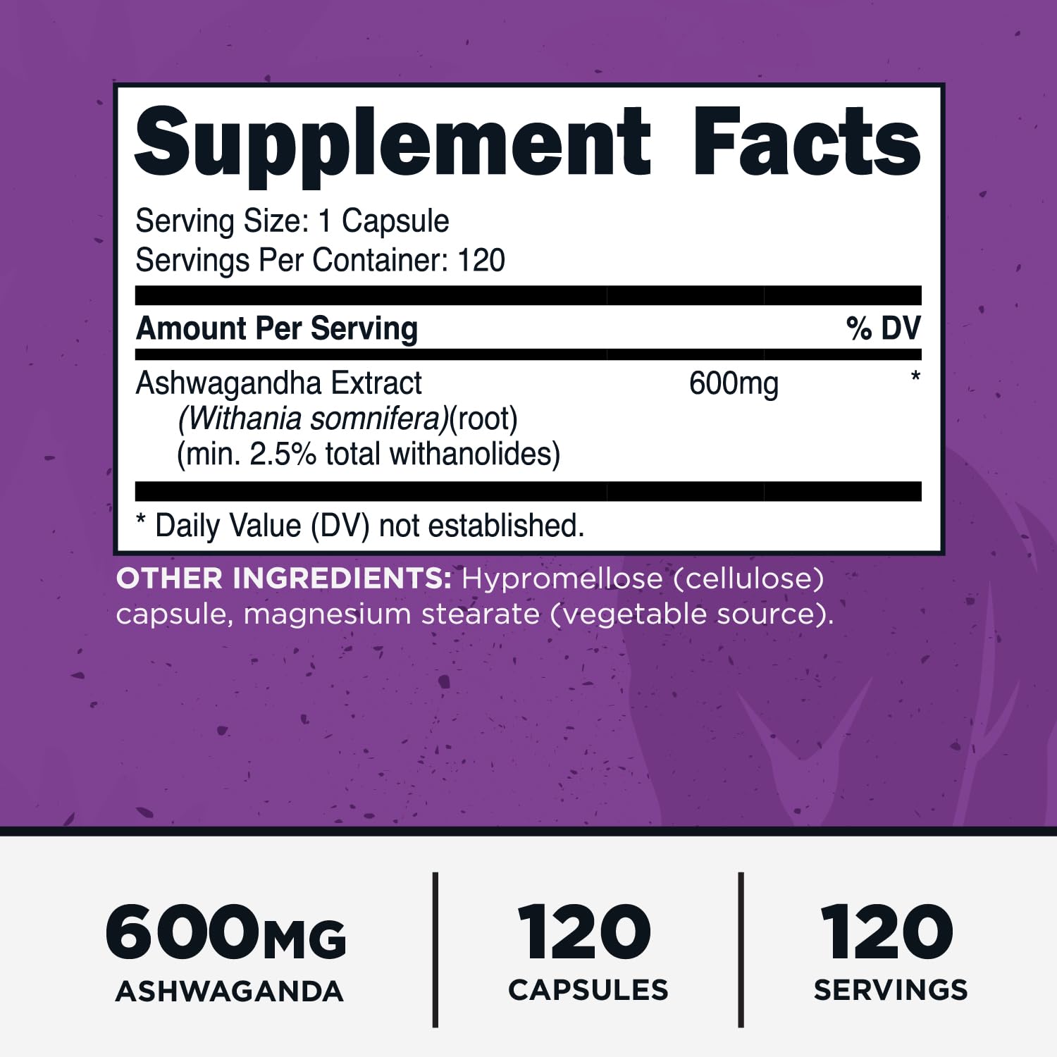Close-up of the bottle label showing 600mg per serving