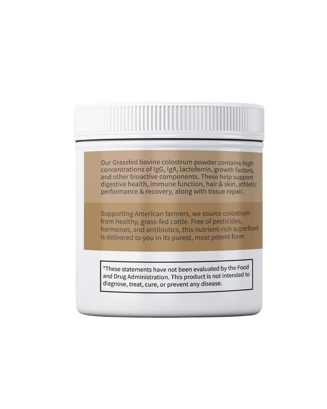 Non-GMO colostrum label showing no fillers