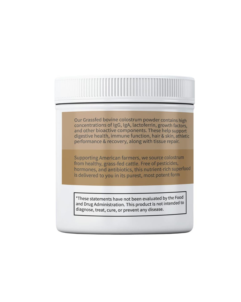 Non-GMO colostrum label showing no fillers