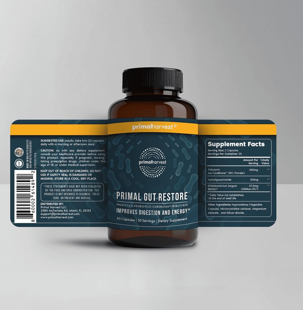 Primal Gut Restore ingredients including prebiotics and probiotics