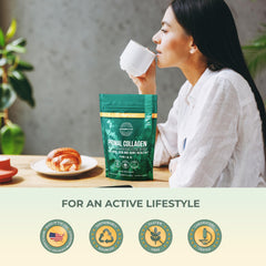 Solugel technology label on Primal Harvest Collagen bottle for fast, residue-free mixing