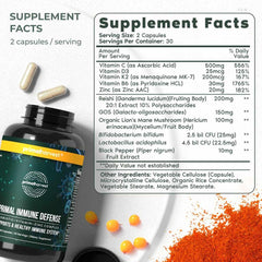 Close-up of the Primal Harvest Immune Defense 60-capsule bottle label