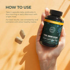Two capsules spilled from the bottle showing the supplement