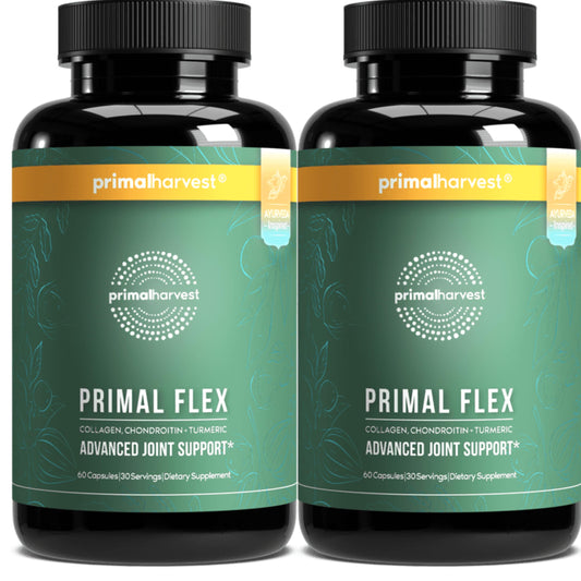 Primal Harvest Primal Flex bottle label showing turmeric and collagen