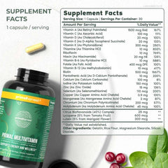 Close-up of Primal Multivitamin product label showing 21 vitamins and minerals