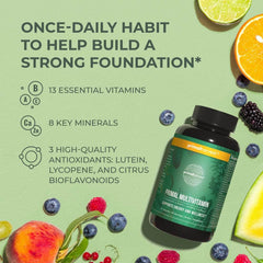 Healthy lifestyle scene with fruits and supplements