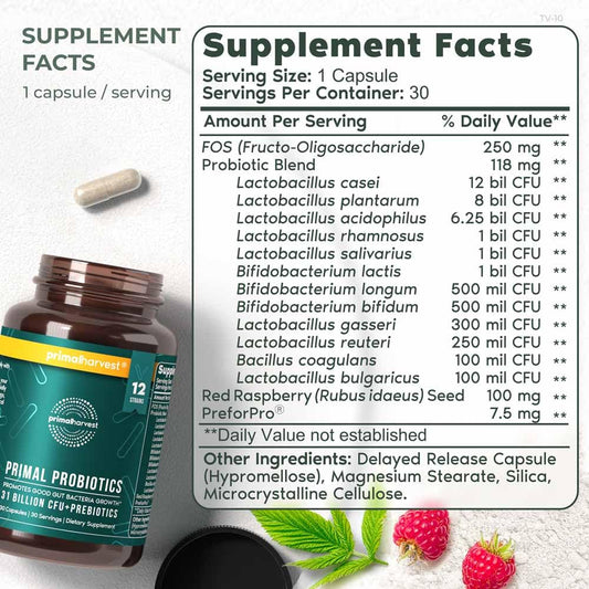 Close-up of Primal Harvest Probiotics bottle label