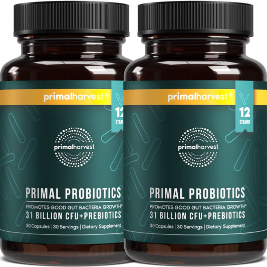 Front view of Primal Harvest Probiotics 2-pack bottle