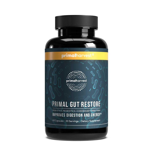 Bottle of Primal Harvest Restore for gut health