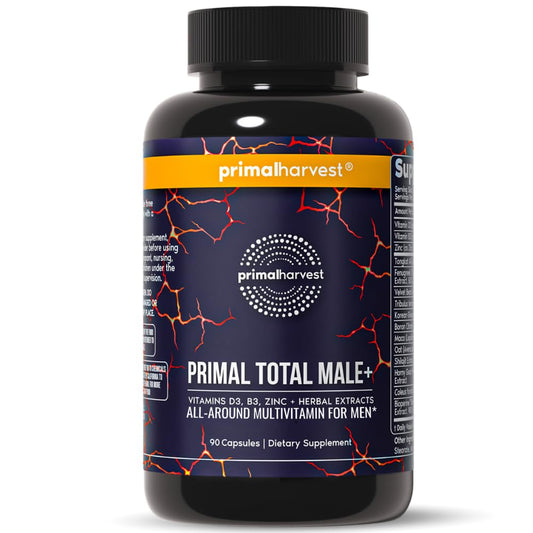 Front view of Primal Harvest Total Male+ Multivitamin bottle