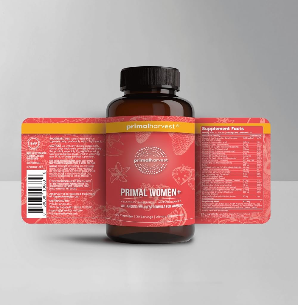 Close-up of Primal Harvest Women's Multivitamin 60 capsules