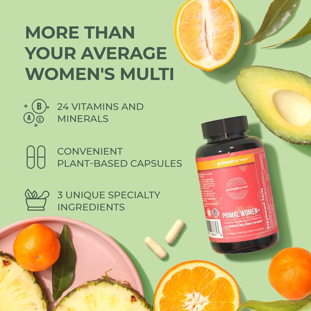 Primal Harvest Women's Multivitamin packaging with dosage guidance for easy use