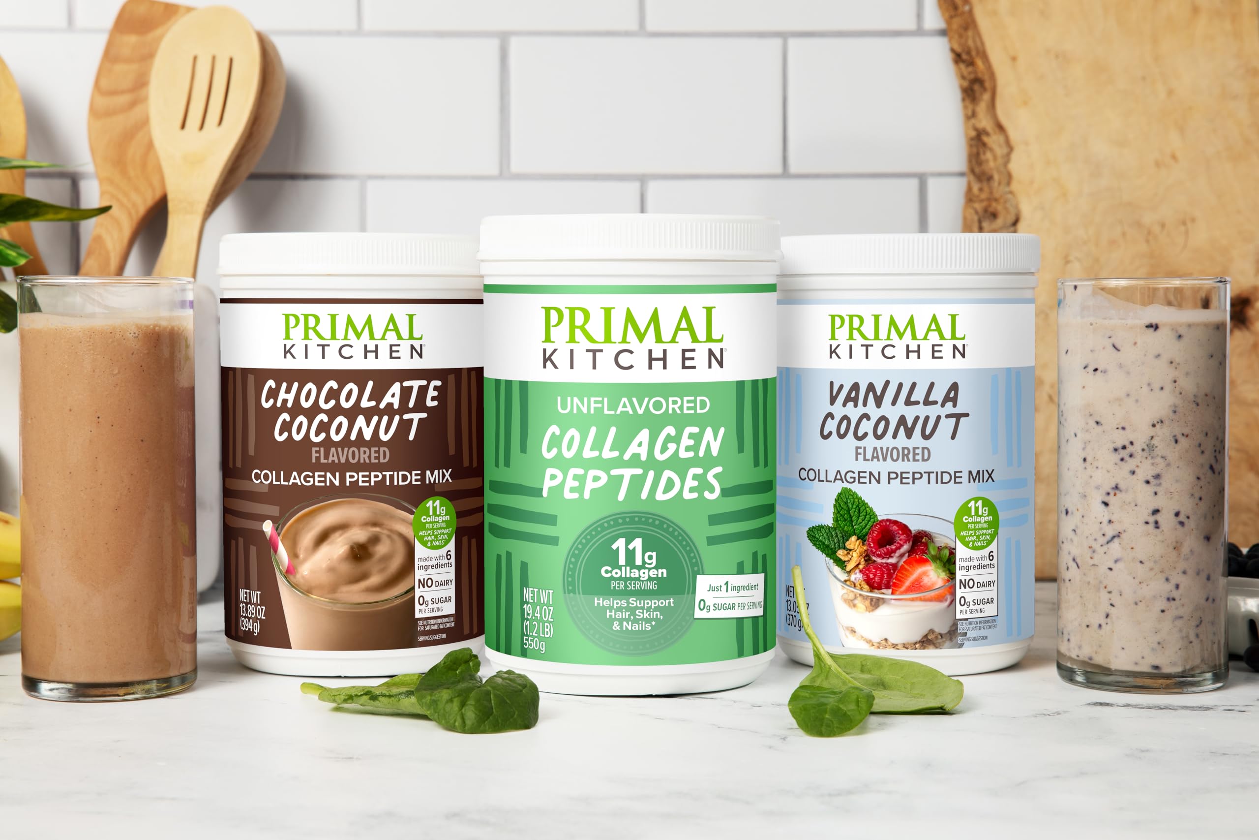 Nutrition facts panel for Primal Kitchen Chocolate Collagen Fuel Drink Mix