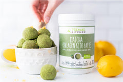 9.33 oz packaging of Primal Kitchen Matcha Collagen Keto Latte Powder