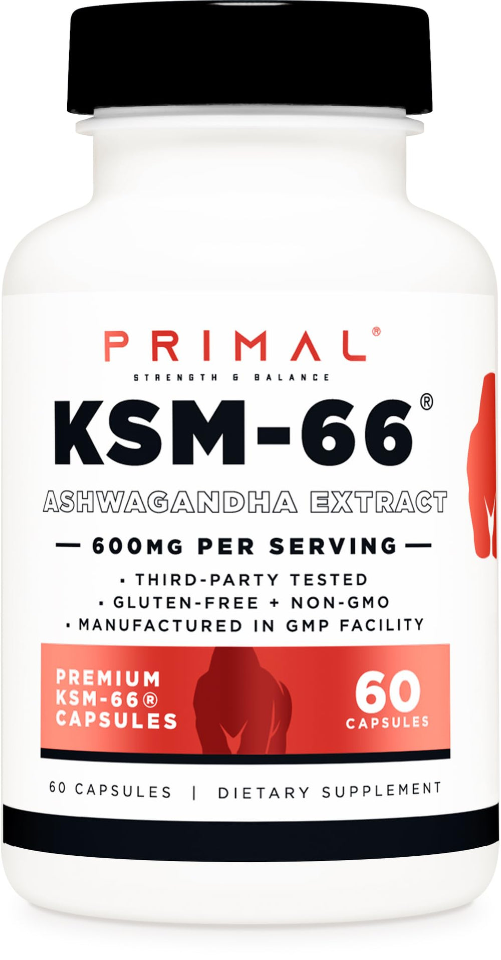Primal KSM-66 Ashwagandha Complex bottle with 60 capsules