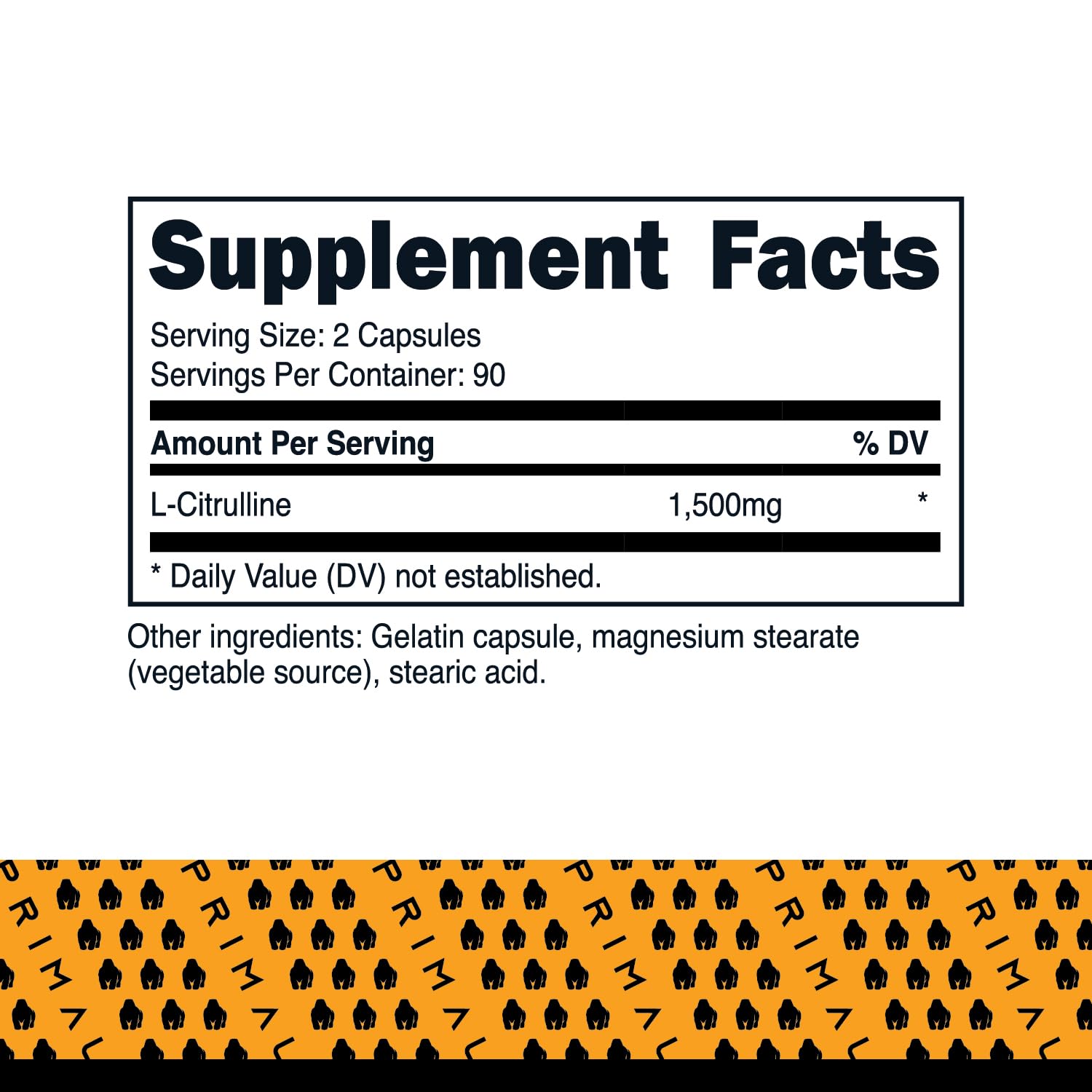 Close-up of Primal L-Citrulline capsules (1,500 mg per serving)