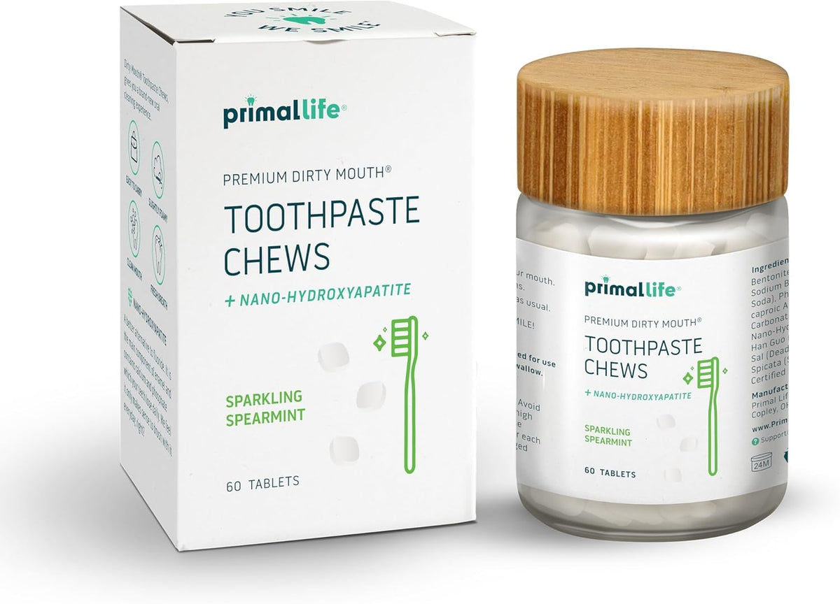 Jar of Primal Life Organics Dirty Mouth Chews in Sparkling Spearmint