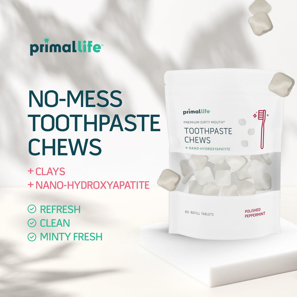 Close-up of Primal Life Organics Dirty Mouth Chews Polished Peppermint 60-count bag