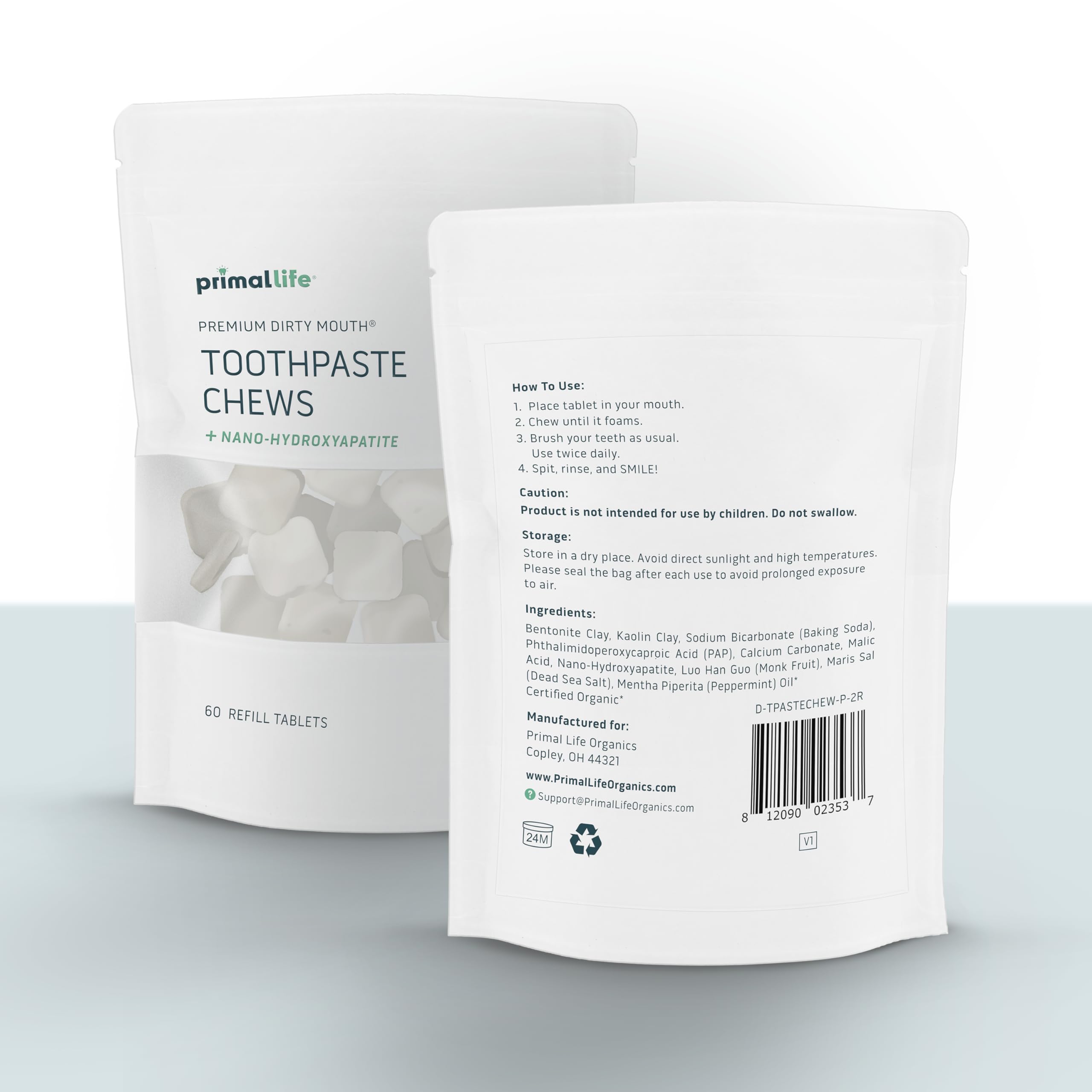 Front view of Sparkling Spearmint Dirty Mouth Chews 60-count bag