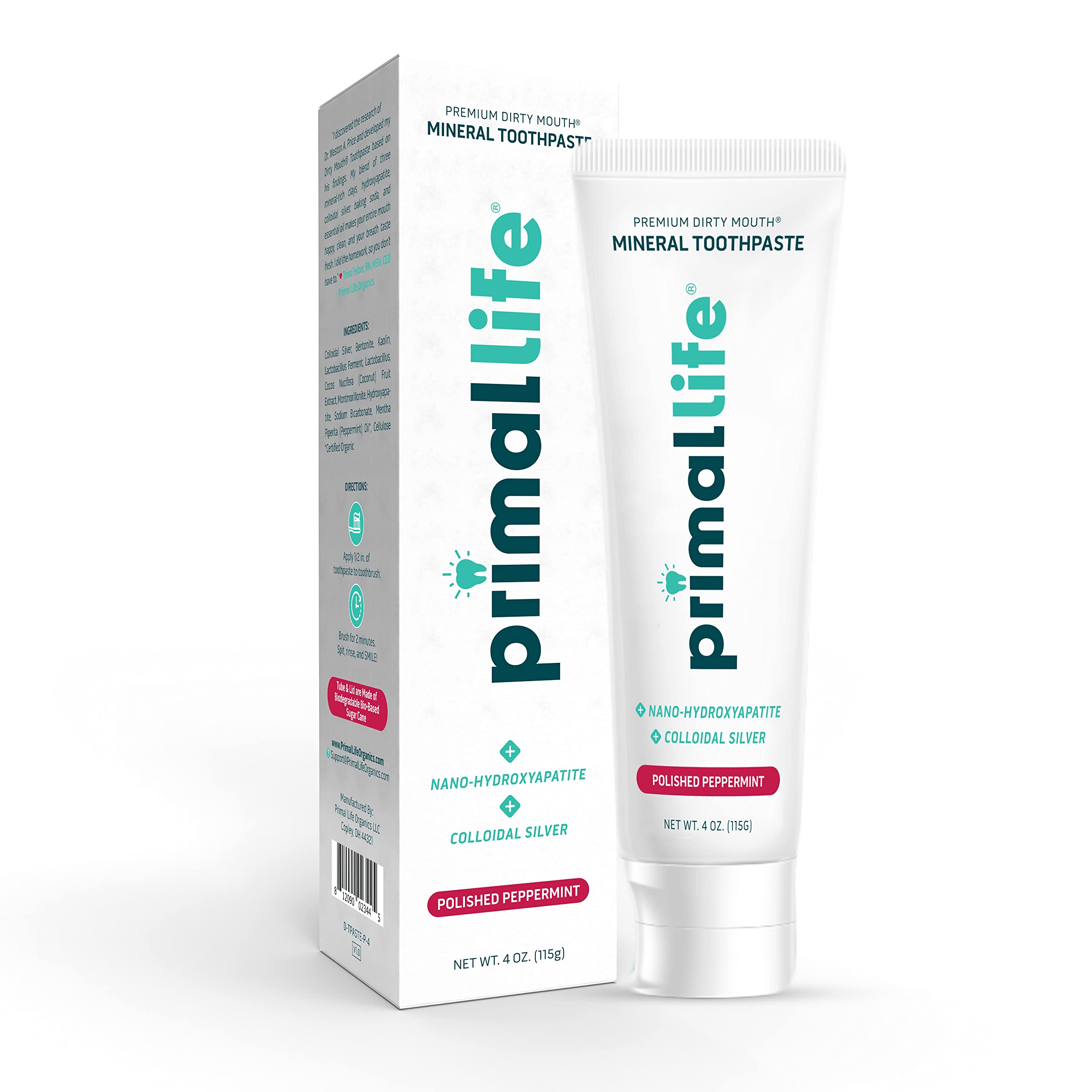 Front view of Primal Life Organics Dirty Mouth toothpaste tube